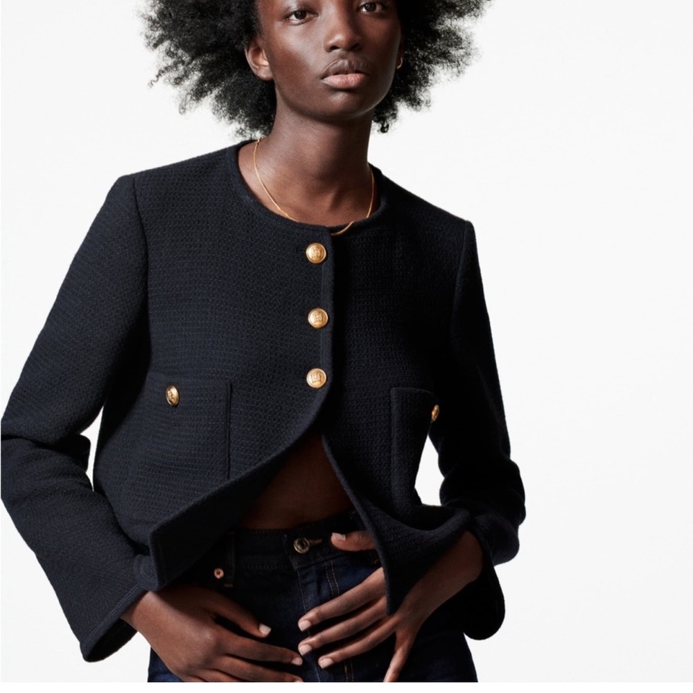 Zara Dark Navy Blue Metal Button Jacket Size S